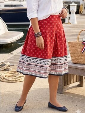 Charter Club Red Nautical Anchor Pleated Skirt – Coastal Preppy – Size 14